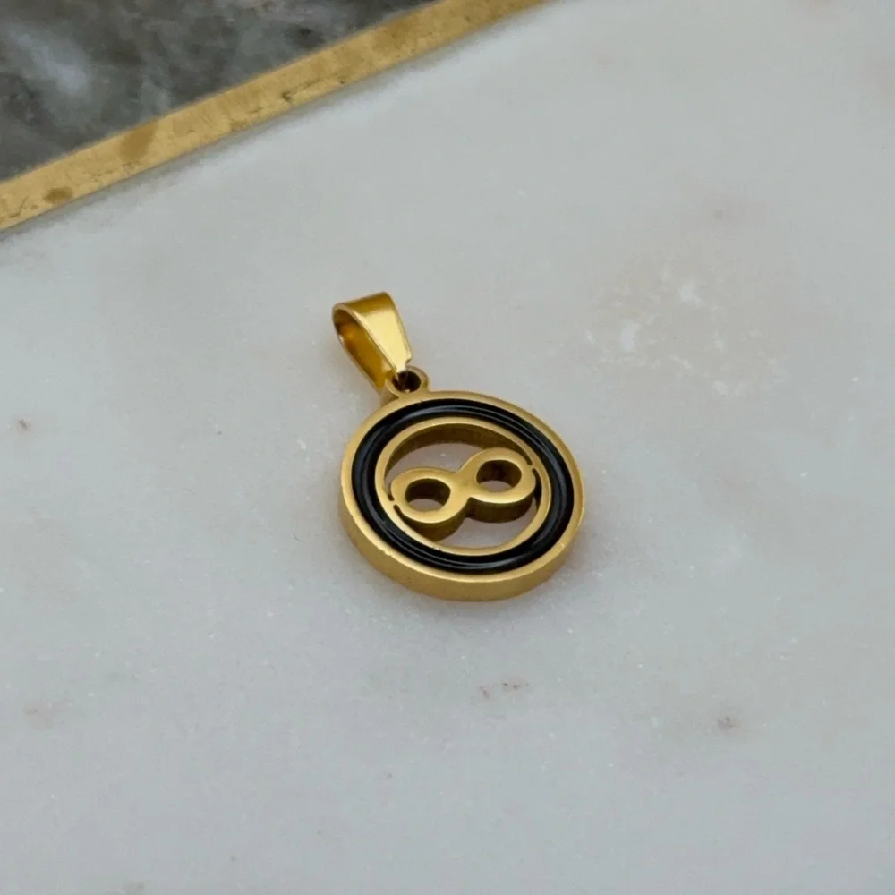Small Stainless Steel Gold & Black Enamel infinity Pendant Charm